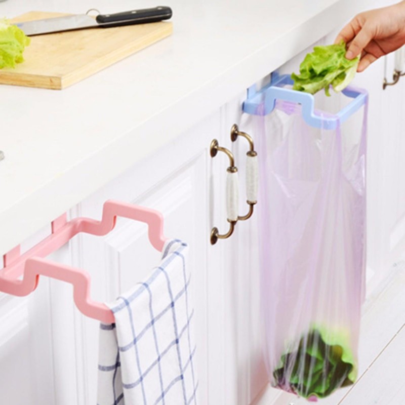 Kitchen Cabinet Hanging Rubbish Bag Holder Garbage Storage Rack Cupboard Hanger - Beige