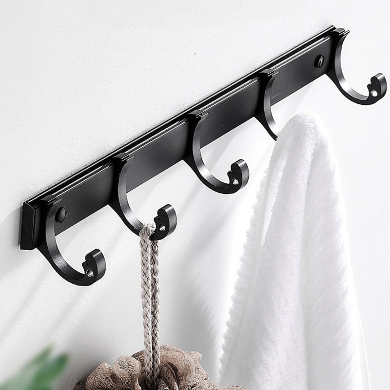 Punch-free Wall Hanging Hook Metal Row Hook Sticky Hook Space Aluminum Clothes Coat Hook - 3 Hooks