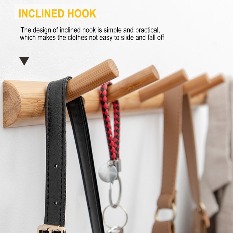 3/4/5/6/7-Tier Sticky Perforated Dual-use Hooks Wall Mounted Coat Rack Bamboo Entrance Hallway Door Hook - 4 Hooks