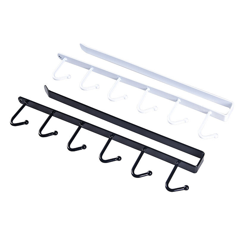 Cabinet Door 6 Hook Rails Hanger Bathroom Hanger Kitchen Hooks Cabinet Door Shelf Removed Storage Rack Home Decor - Black