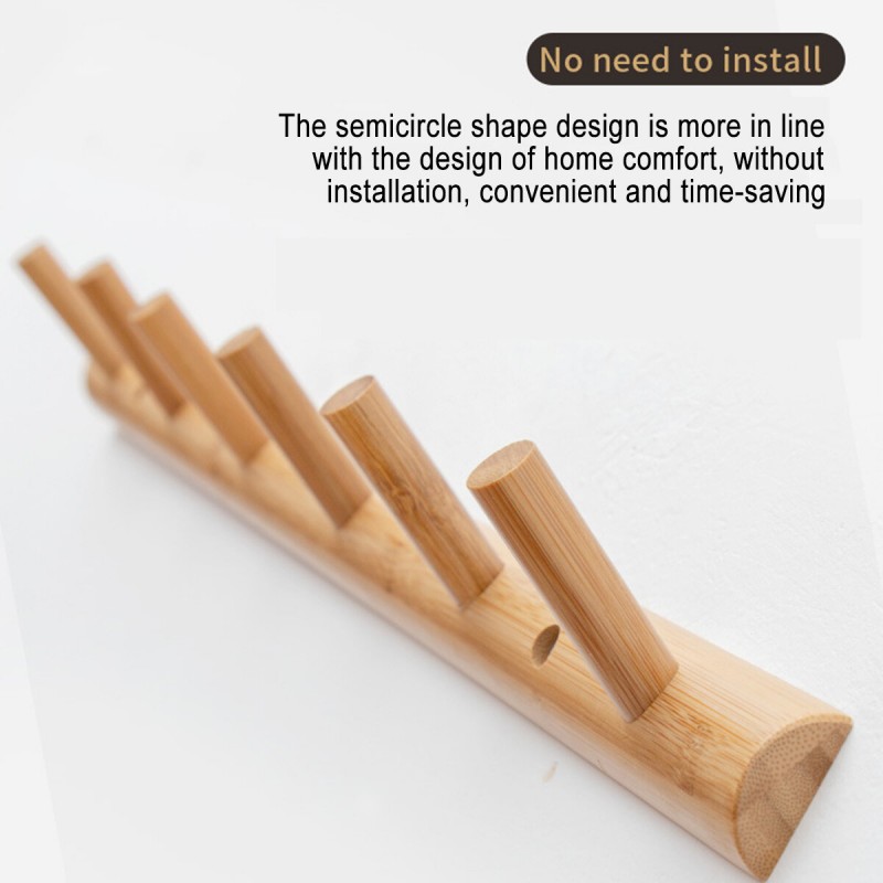 3/4/5/6/7-Tier Sticky Perforated Dual-use Hooks Wall Mounted Coat Rack Bamboo Entrance Hallway Door Hook - 4 Hooks