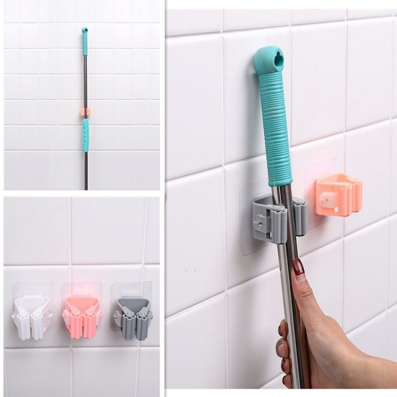 1pcs Mop Broom Hook Wall Mounted Mop Holder Household Adhesive Storage Broom Hanger Mop Hook Racks Kitchen Bathroom Organizer - 