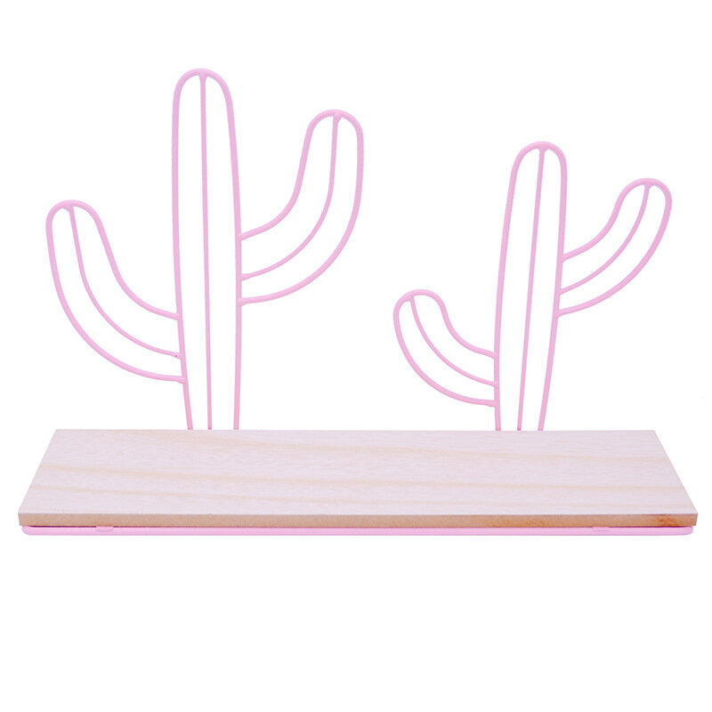 Mount Hanging Storage Shelf Rack Iron Cactus House Wood Board Wall Shelf Room Decor - Peach M