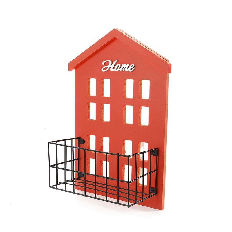 KC-WH05 Wall Mount Wood Metal Storage Basket Bedro...