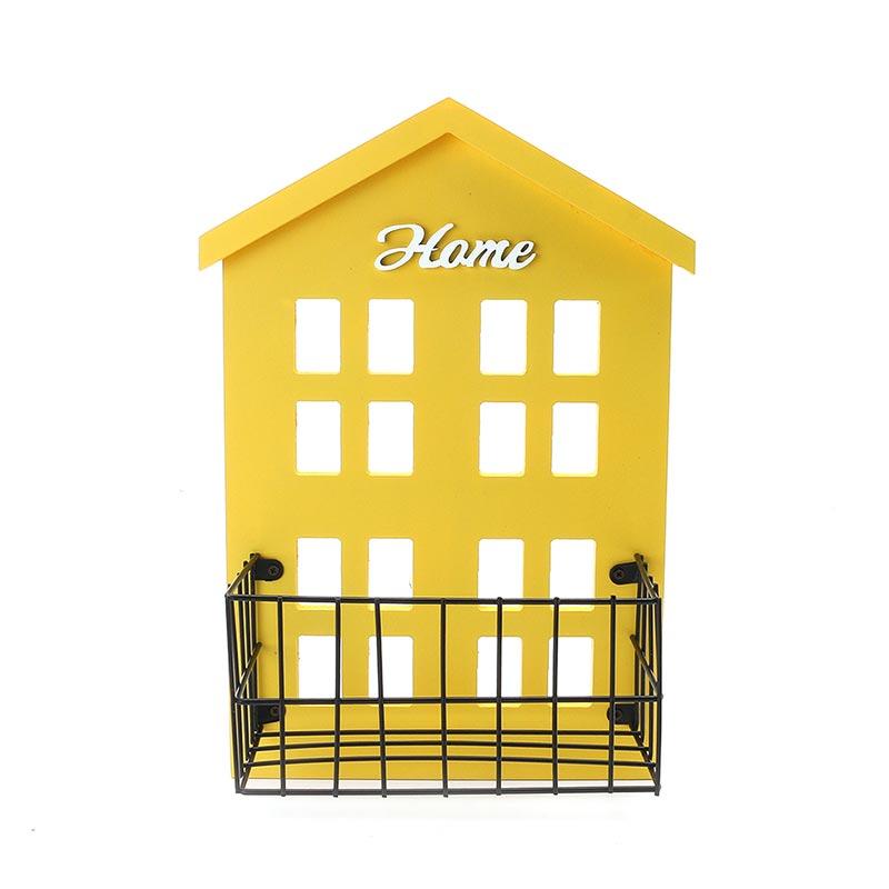 KC-WH05 Wall Mount Wood Metal Storage Basket Bedroom Bathroom Hat Key Door Hook - Grey