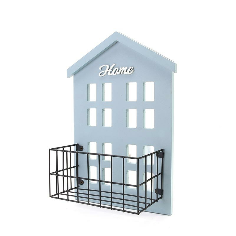KC-WH05 Wall Mount Wood Metal Storage Basket Bedroom Bathroom Hat Key Door Hook - Grey
