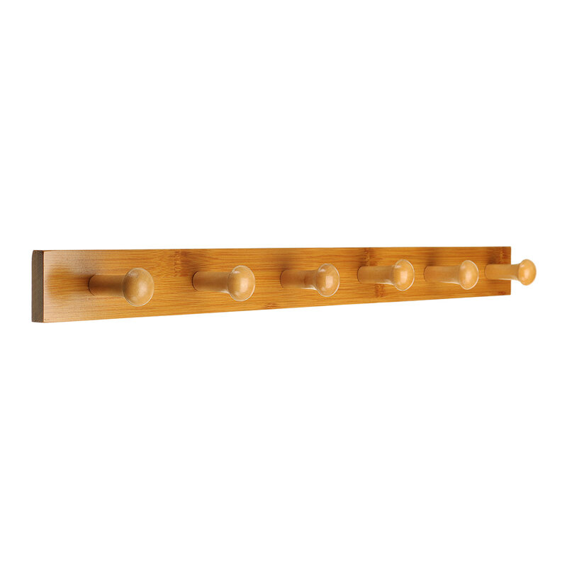 Wall-mounted Clothes Hook Natural Bamboo Coat Hanger Home Key Bag Storage Shelf - Coffee 6 Hooks