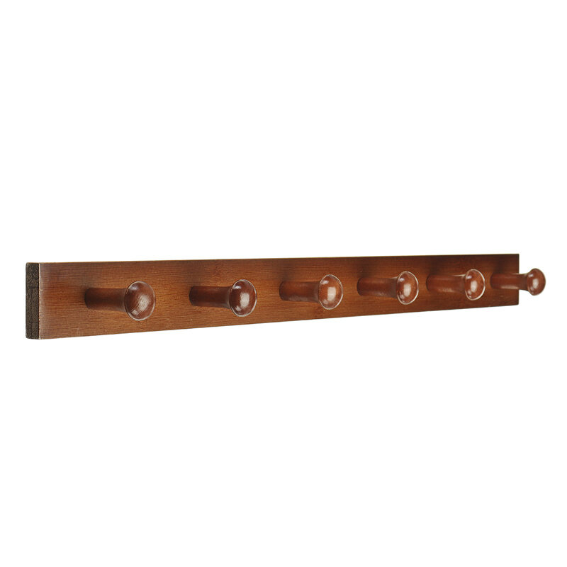 Wall-mounted Clothes Hook Natural Bamboo Coat Hanger Home Key Bag Storage Shelf - Coffee 6 Hooks