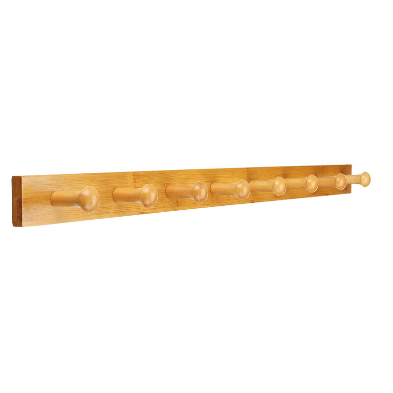 Wall-mounted Clothes Hook Natural Bamboo Coat Hanger Home Key Bag Storage Shelf - Coffee 6 Hooks