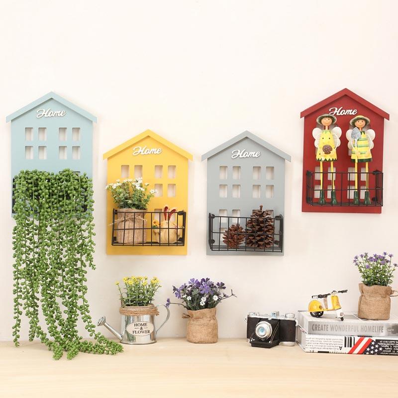 KC-WH05 Wall Mount Wood Metal Storage Basket Bedro...
