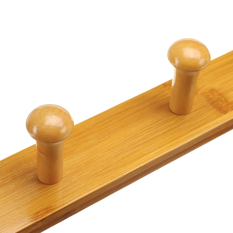 Wall-mounted Clothes Hook Natural Bamboo Coat Hanger Home Key Bag Storage Shelf - Coffee 6 Hooks