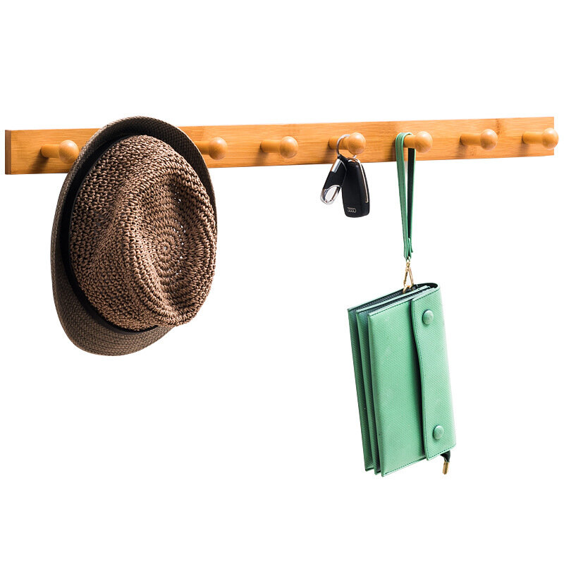 Wall-mounted Clothes Hook Natural Bamboo Coat Hang...