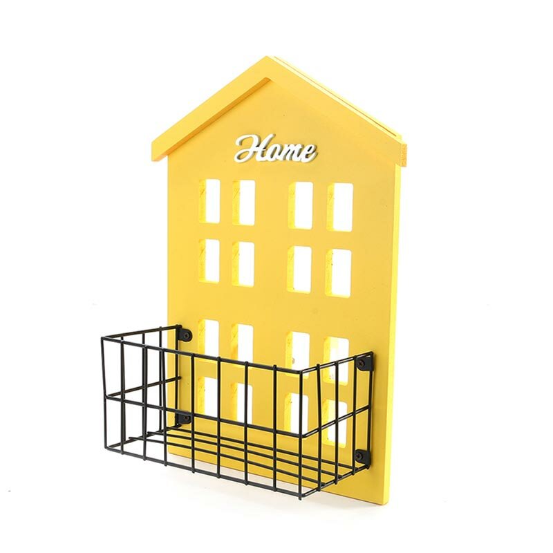KC-WH05 Wall Mount Wood Metal Storage Basket Bedroom Bathroom Hat Key Door Hook - Grey