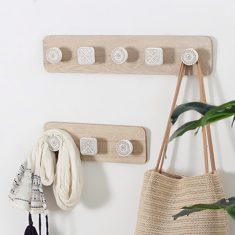 Nordic Wood Coat Hanger Wall Hook Home Decorative Clothes Hangers Key Holder Wall Mounted Coat Rack Key Hanger Wall Shelf - 3 Ho
