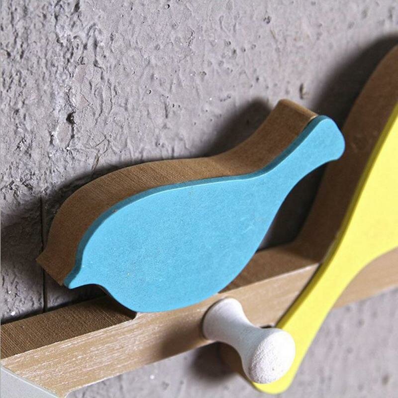 1PC European Retro Style Hanger Organizer DIY Simple Green Bird Wooden Tool Hook - Yellow &amp; Blue