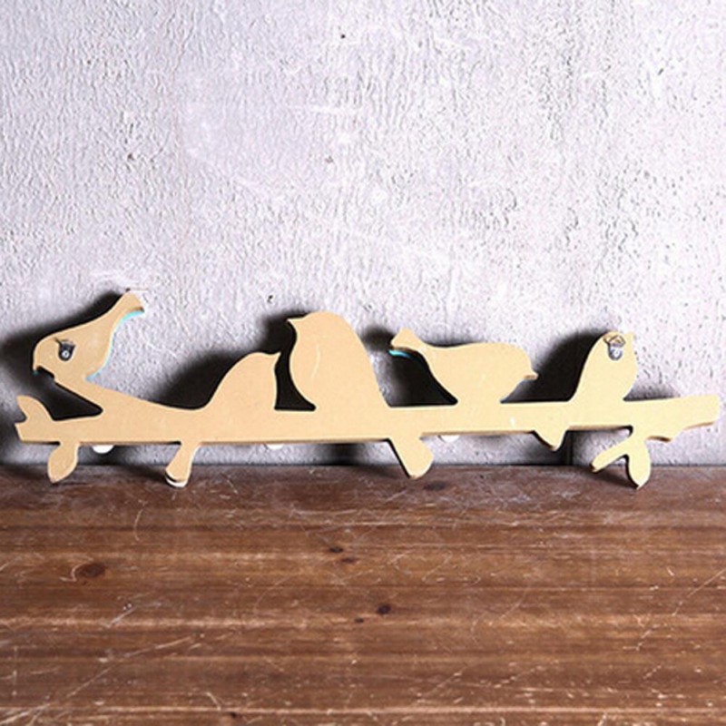 1PC European Retro Style Hanger Organizer DIY Simple Green Bird Wooden Tool Hook - Yellow &amp; Blue