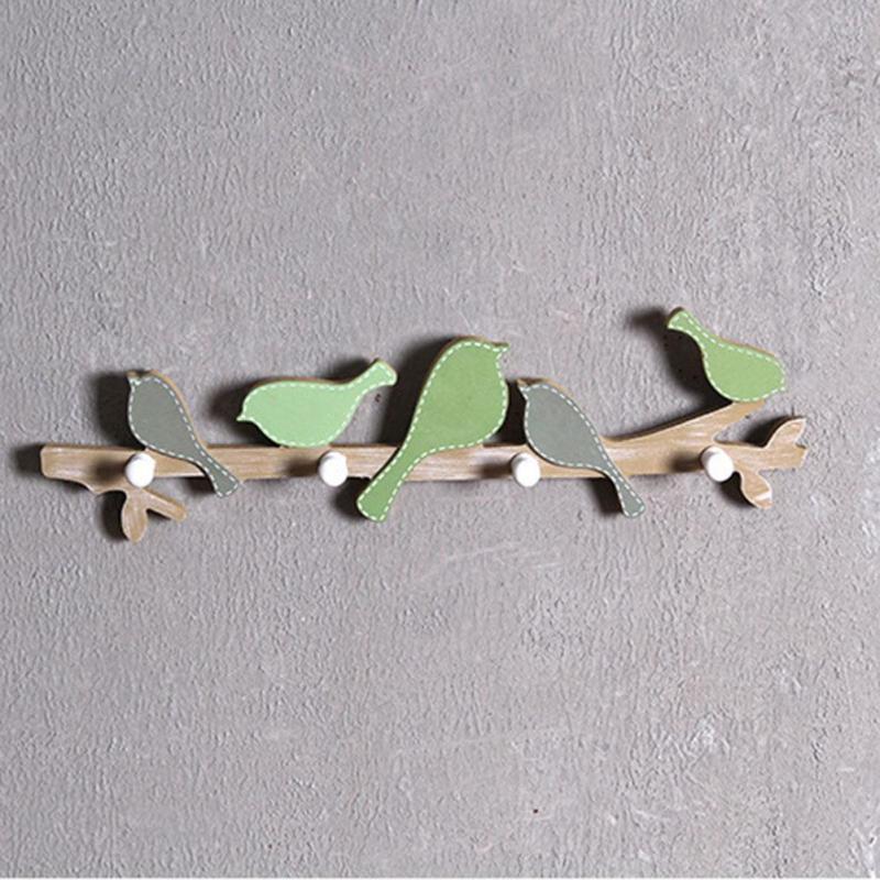1PC European Retro Style Hanger Organizer DIY Simple Green Bird Wooden Tool Hook - Yellow &amp; Blue