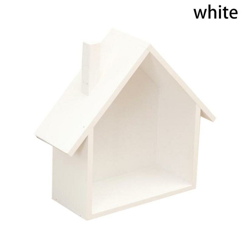 Creative Wood Storage Rack Wooden House Type Living Room Decoration Wall Hook - Blue