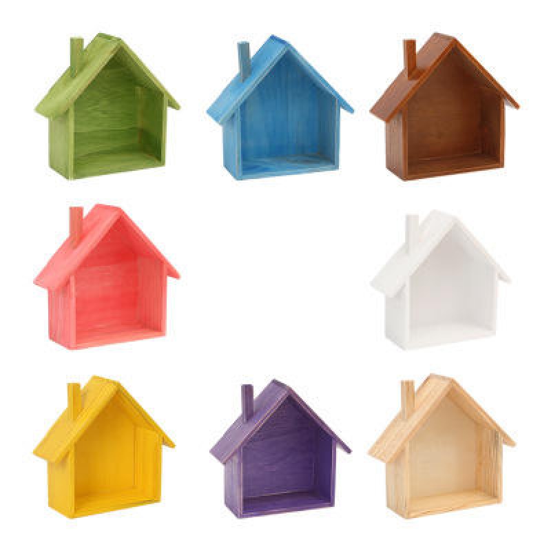 Creative Wood Storage Rack Wooden House Type Living Room Decoration Wall Hook - Blue