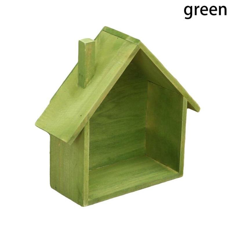 Creative Wood Storage Rack Wooden House Type Living Room Decoration Wall Hook - Blue