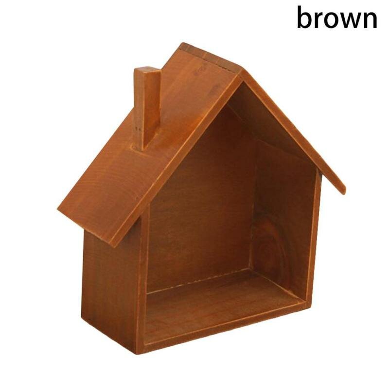 Creative Wood Storage Rack Wooden House Type Living Room Decoration Wall Hook - Blue