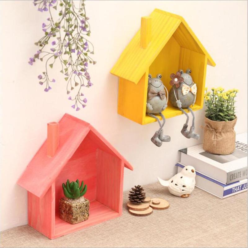 Creative Wood Storage Rack Wooden House Type Livin...
