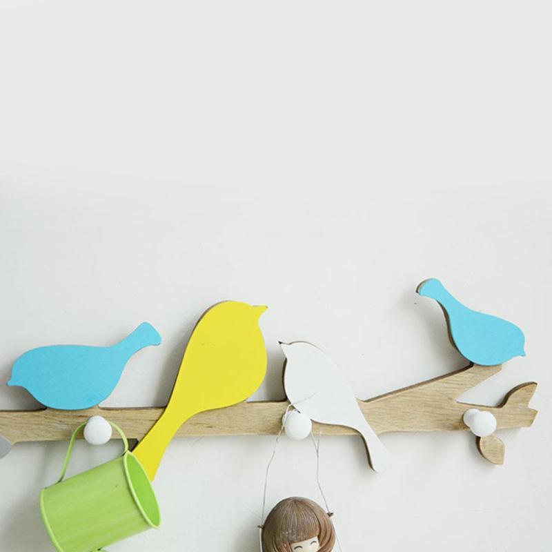 1PC European Retro Style Hanger Organizer DIY Simple Green Bird Wooden Tool Hook - Yellow &amp; Blue