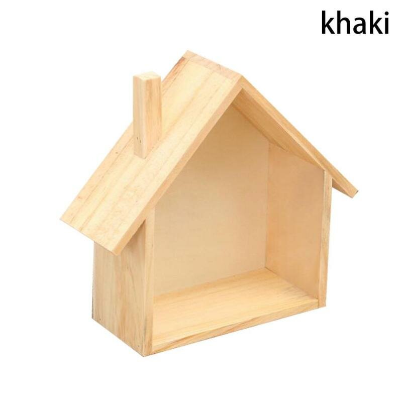 Creative Wood Storage Rack Wooden House Type Living Room Decoration Wall Hook - Blue