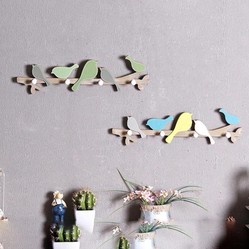 1PC European Retro Style Hanger Organizer DIY Simple Green Bird Wooden Tool Hook - Yellow &amp; Blue