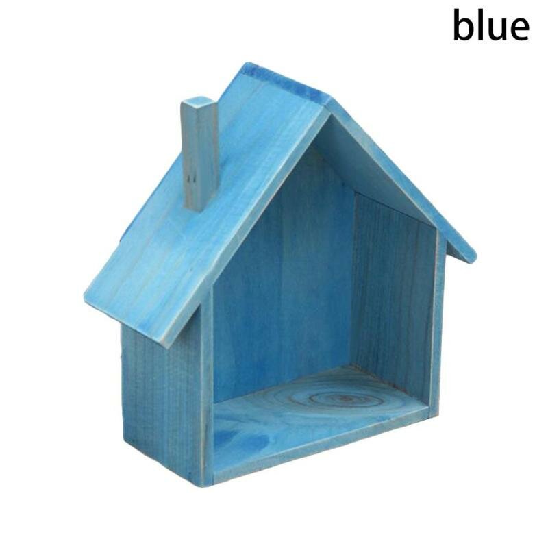 Creative Wood Storage Rack Wooden House Type Living Room Decoration Wall Hook - Blue