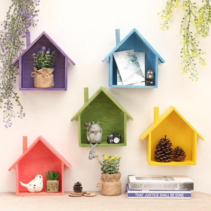 Creative Wood Storage Rack Wooden House Type Livin...