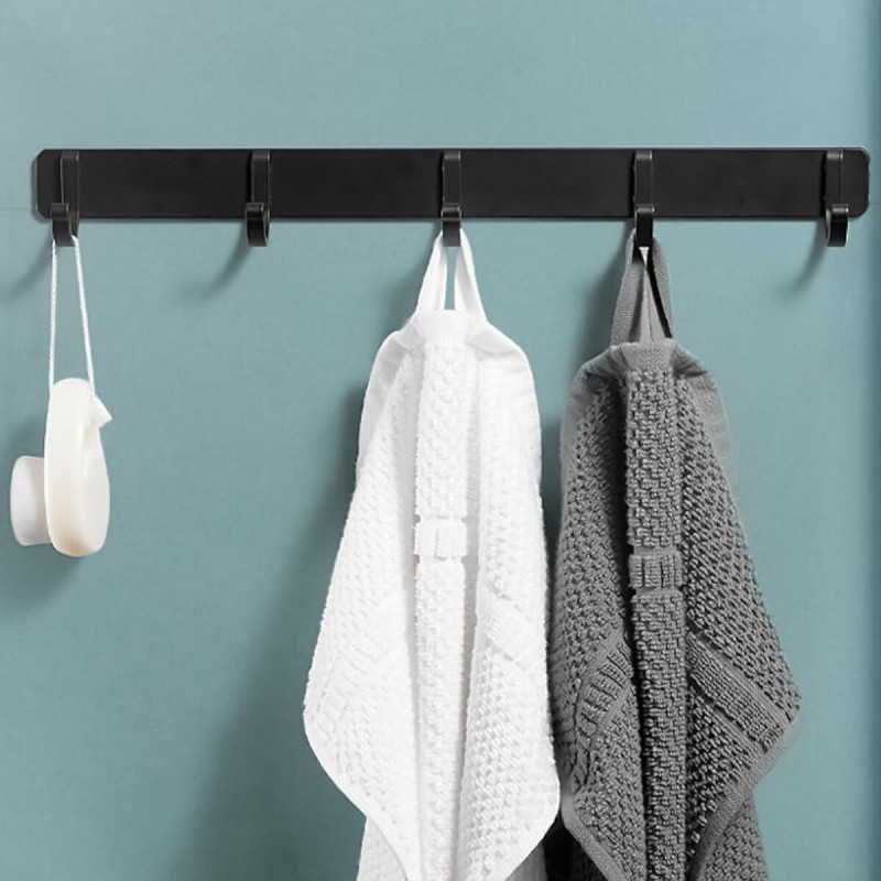 Black Space Aluminum Hook Wall Mount Hook Hanger Coat Towel Hat Clothes Rack - 4 Hooks