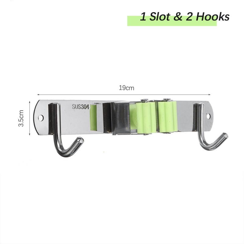 Wall Mounted Shelf Storage Holder Stainless Steel Mop Brush Mops Hanger Holder with Hook - #02