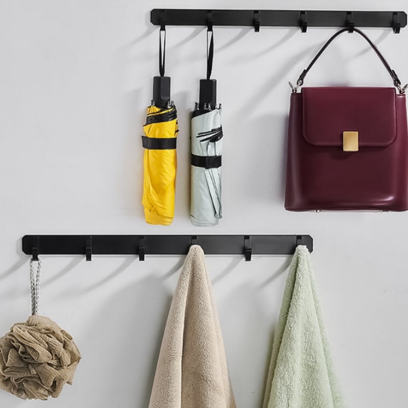 Black Space Aluminum Hook Wall Mount Hook Hanger Coat Towel Hat Clothes Rack - 4 Hooks
