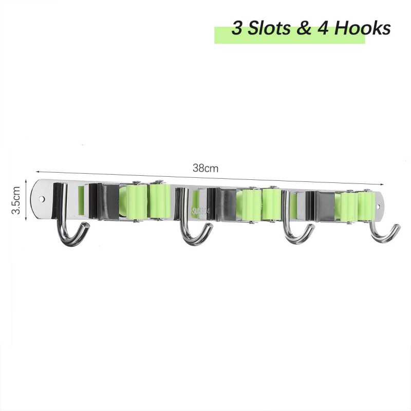 Wall Mounted Shelf Storage Holder Stainless Steel Mop Brush Mops Hanger Holder with Hook - #02