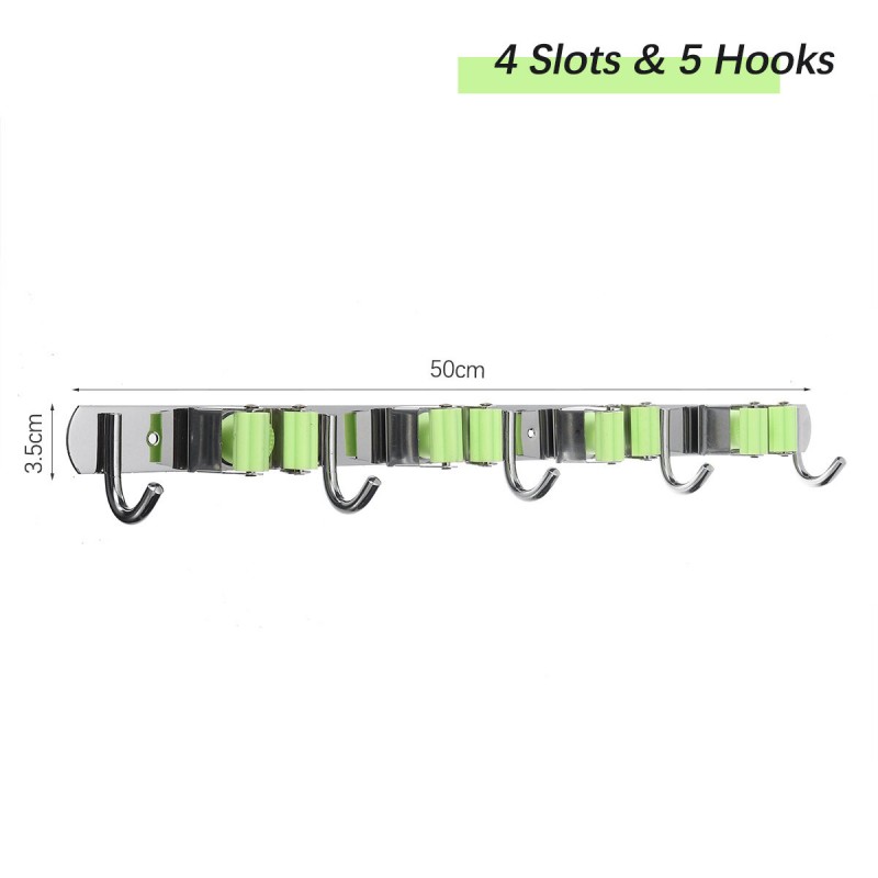 Wall Mounted Shelf Storage Holder Stainless Steel Mop Brush Mops Hanger Holder with Hook - #02