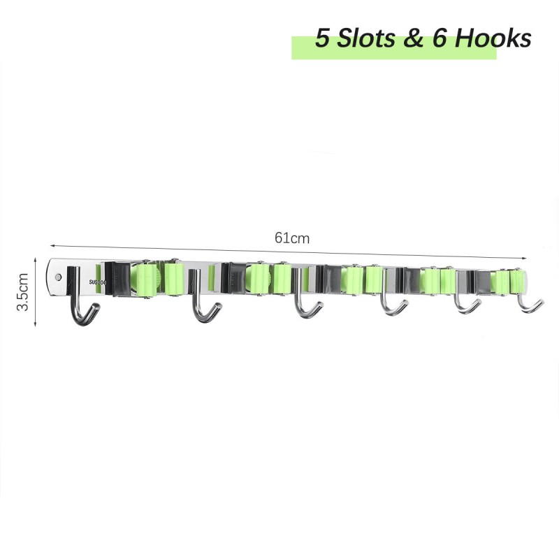 Wall Mounted Shelf Storage Holder Stainless Steel Mop Brush Mops Hanger Holder with Hook - #02