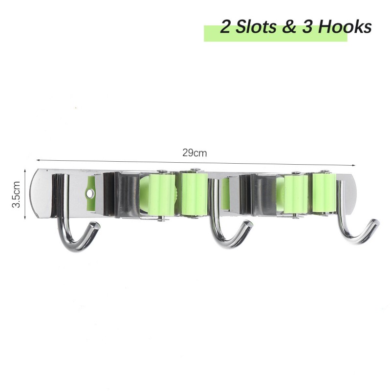 Wall Mounted Shelf Storage Holder Stainless Steel Mop Brush Mops Hanger Holder with Hook - #02