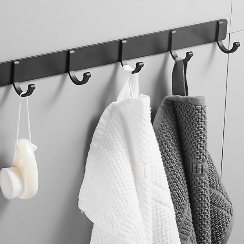 Black Space Aluminum Hook Wall Mount Hook Hanger Coat Towel Hat Clothes Rack - 4 Hooks