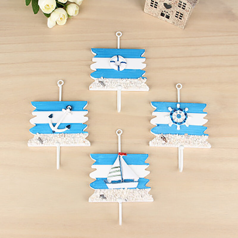 KC-WH04 Nautical Wood Hook Wall Mount Mediterranea...