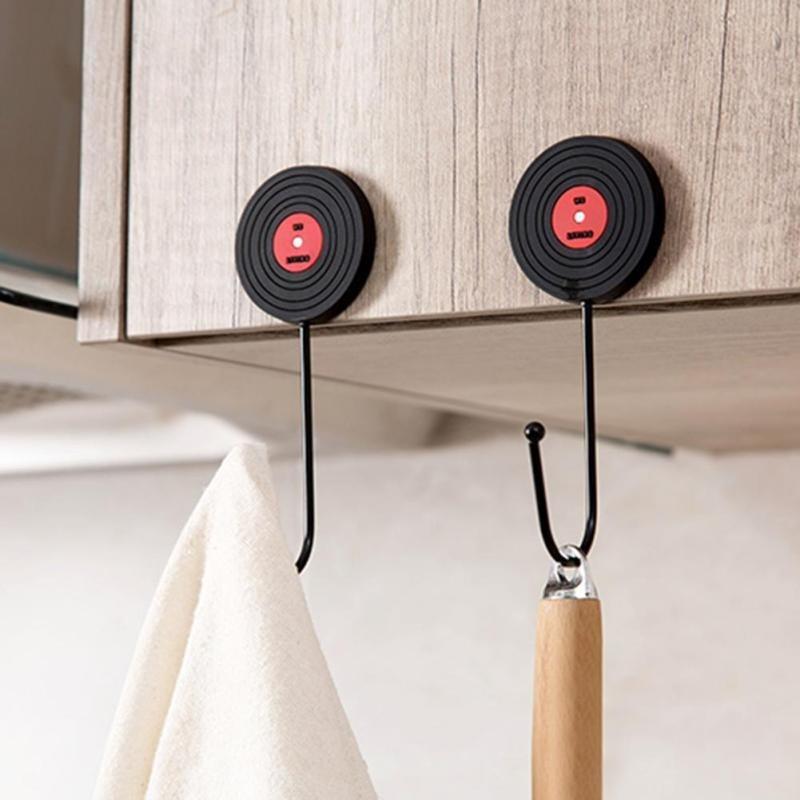4Pcs/3Ps/2Pcs/1Pc Retro Style Tape Disk Records Style Vintage Wall Door Hook For Clothes Coat Hat Bag Towel Bath Hanger - B
