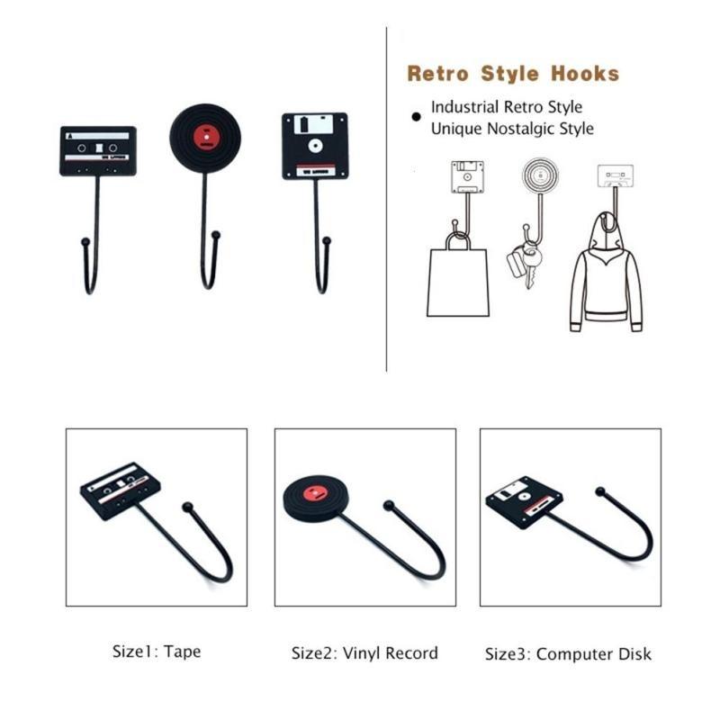 4Pcs/3Ps/2Pcs/1Pc Retro Style Tape Disk Records Style Vintage Wall Door Hook For Clothes Coat Hat Bag Towel Bath Hanger - B