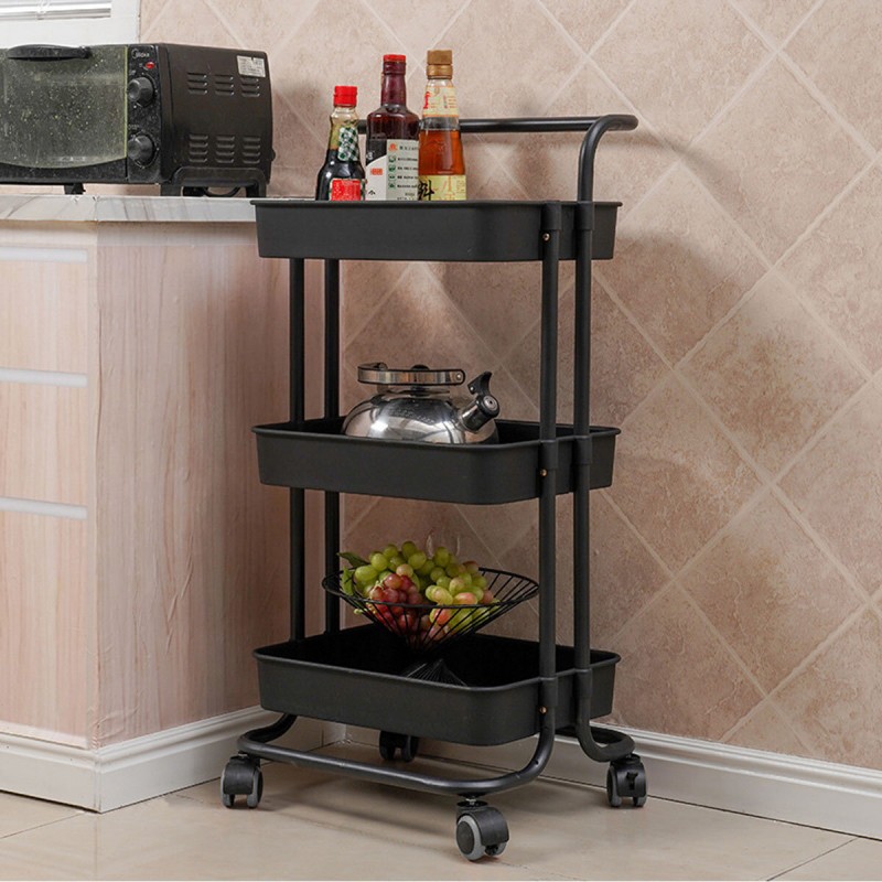 3 Layer Kitchen Storage Rack Shelf with Wheels Slim Slide Tower Movable Assemble Plastic Shelf  for Kitchen Bathroom Shelf - Whi