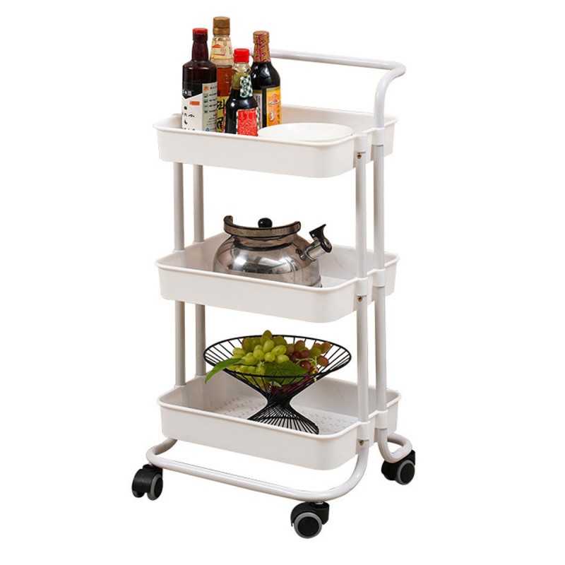 3 Layer Kitchen Storage Rack Shelf with Wheels Slim Slide Tower Movable Assemble Plastic Shelf  for Kitchen Bathroom Shelf - Whi