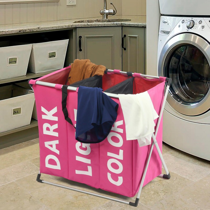 Cloth Lattice Laundry Basket Three Dirty Clothes Home Furnishing Lint Dirty Clothes Storage Baskets -  Pink