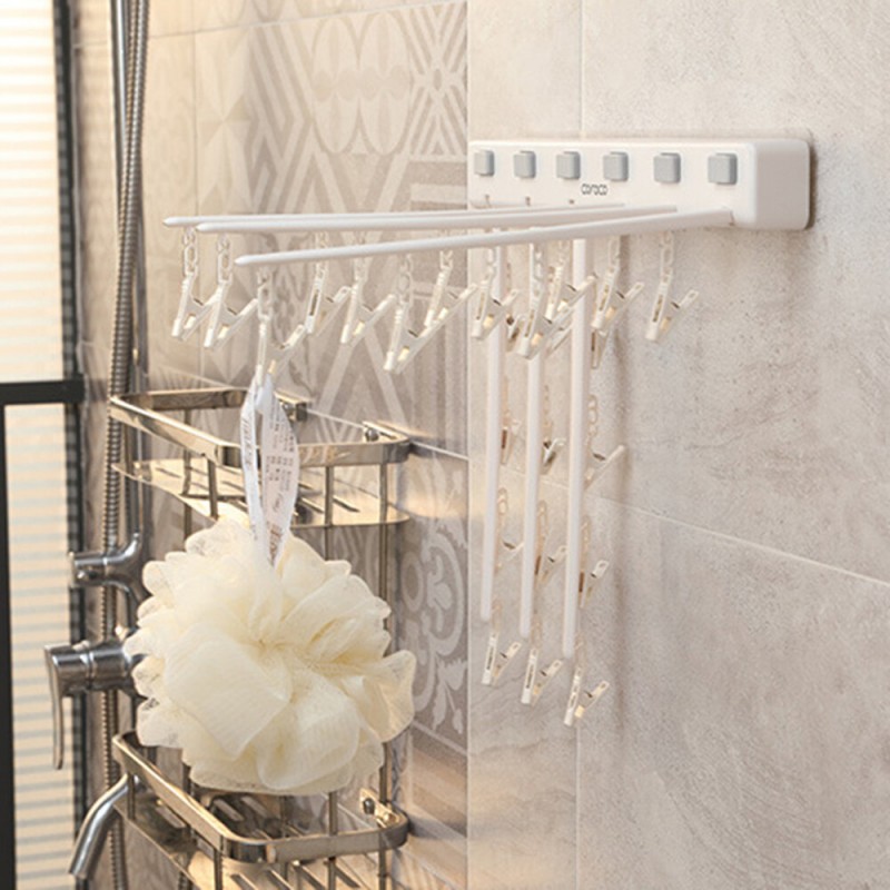Multi-function Folding Air Dry Rack Hole Free Clothes Rack Balcony Sock Dry Rack for Indoor Clothes Hanger - White