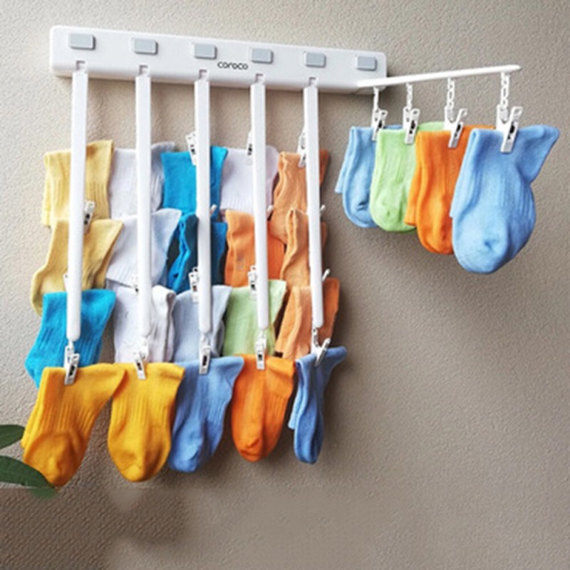 Multi-function Folding Air Dry Rack Hole Free Clothes Rack Balcony Sock Dry Rack for Indoor Clothes Hanger - White