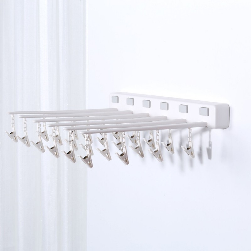 Multi-function Folding Air Dry Rack Hole Free Clothes Rack Balcony Sock Dry Rack for Indoor Clothes Hanger - White