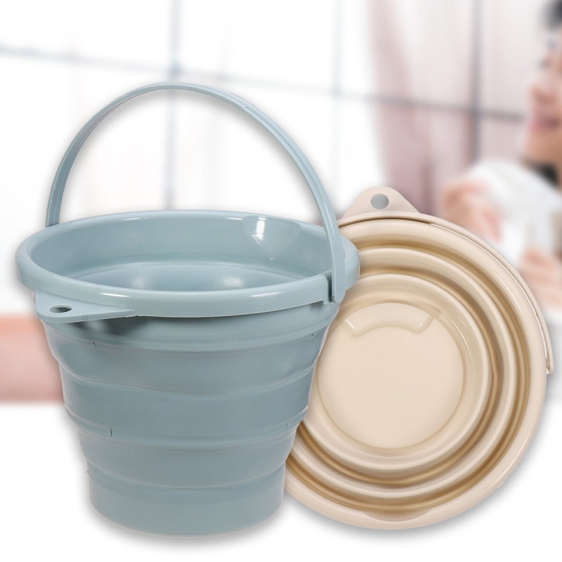 10L Portable Folding Bucket Silicon Bucket Household Laundry Storage Bucket Outdoor Fishing Round Bucket - Blue