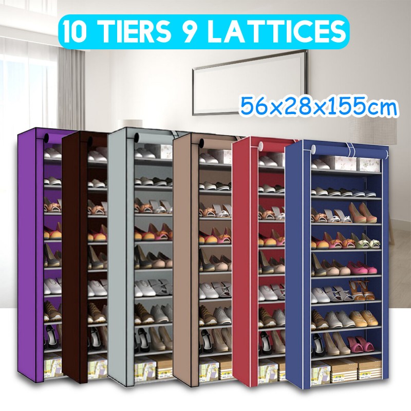 10 Tiers 9 Lattices Shoe Rack Shelf Storage Closet Organizer Cabinet With Dust Cover - #1